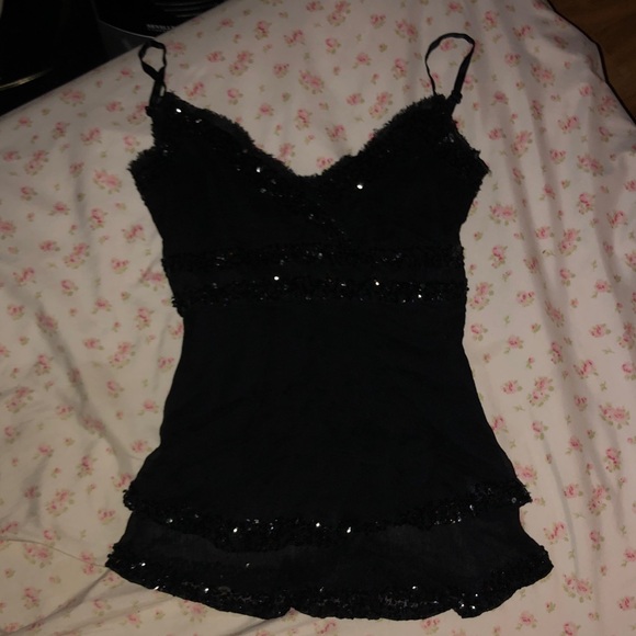 bebe Tops - Vintage Y2k bebe Black Lace & Sequin Camisole